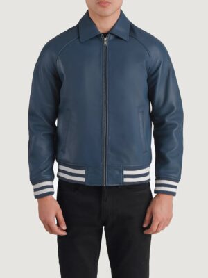 Walton Blue Leather Varsity Jacket