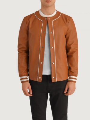 Willis Tan Brown Leather Varsity Jacket