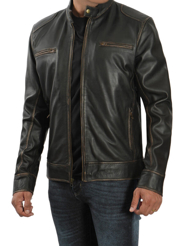 Dodge Tall Mens Dark Brown Cafe Racer Leather Jacket