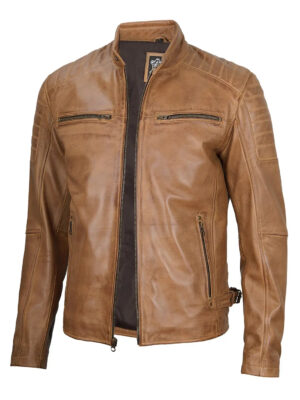 Felix Camel Brown Cafe Racer Leather Jacket