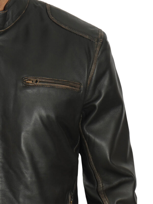 Dodge Tall Mens Dark Brown Cafe Racer Leather Jacket