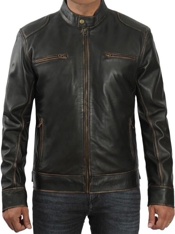 Dodge Tall Mens Dark Brown Cafe Racer Leather Jacket