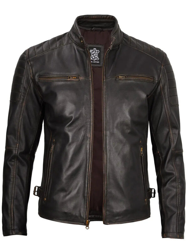 Felix Dark Brown Rub Off Cafe Racer Leather Jacket