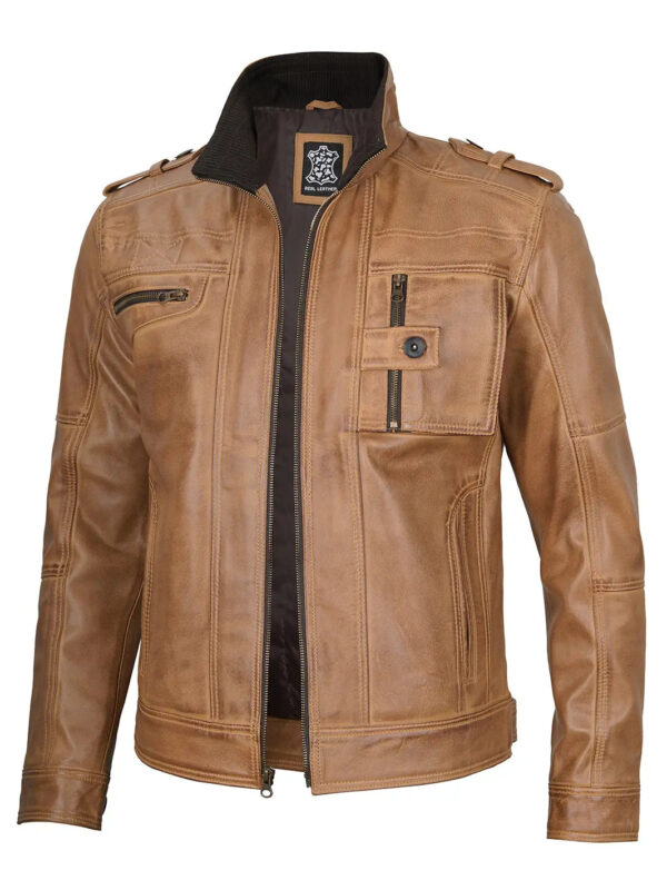 Tavares Camel Brown Leather Biker Jacket