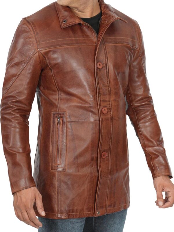 Bristol Tall Mens Vintage Cognac Brown Leather Car Coat