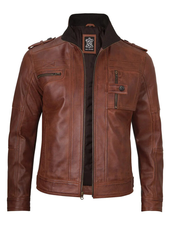 Tavares Cognac Brown Leather Biker Jacket