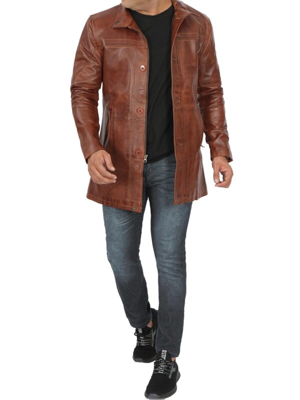 Bristol Tall Mens Vintage Cognac Brown Leather Car Coat