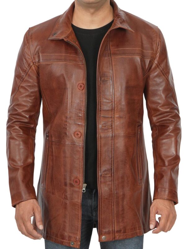 Bristol Tall Mens Vintage Cognac Brown Leather Car Coat