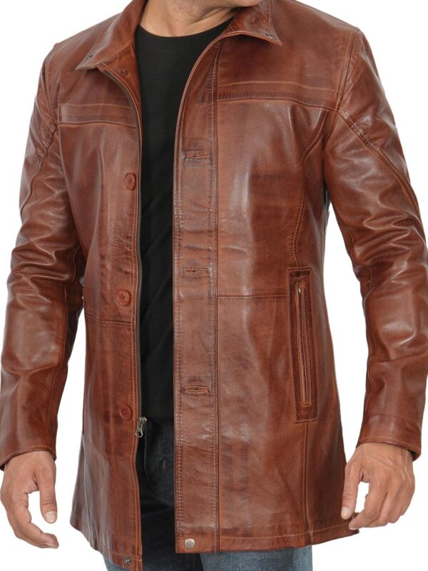 Bristol Tall Mens Vintage Cognac Brown Leather Car Coat