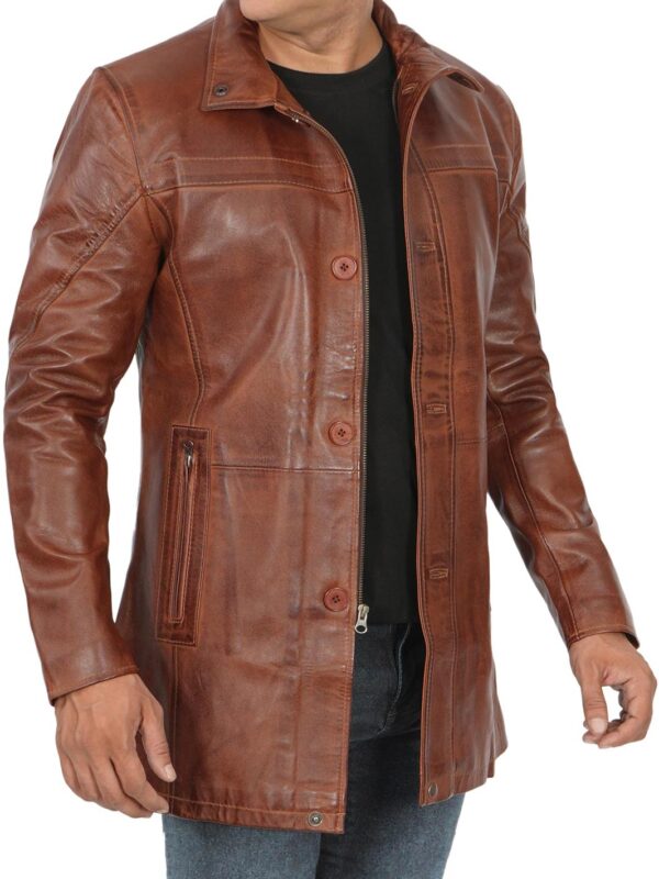 Bristol Tall Mens Vintage Cognac Brown Leather Car Coat