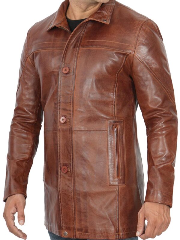 Bristol Tall Mens Vintage Cognac Brown Leather Car Coat