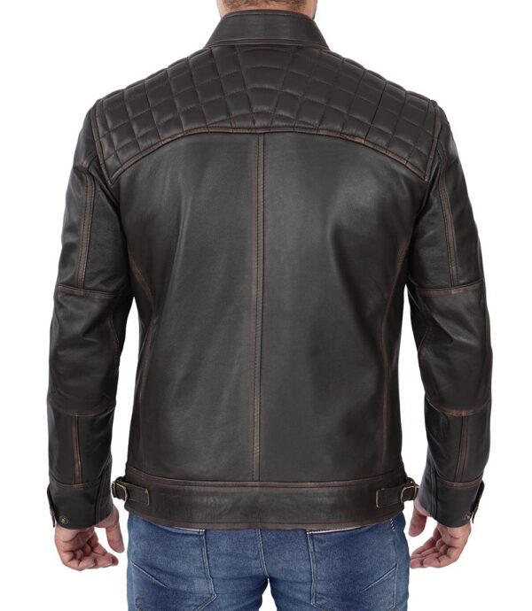 Diamond Mens Tall Cafe Racer Distressed Brown Leather Jacket