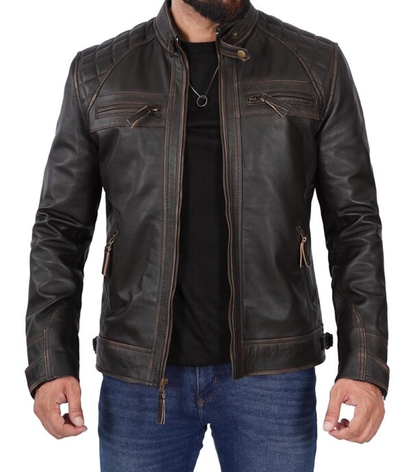 Diamond Mens Tall Cafe Racer Distressed Brown Leather Jacket