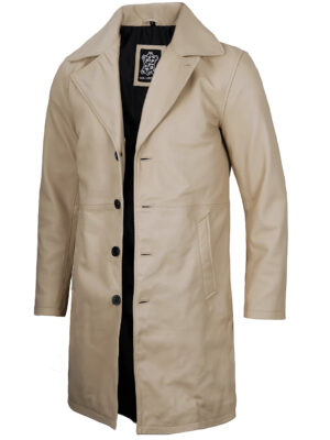 Bryson Beige Real Leather 3/4 Length Car Coat