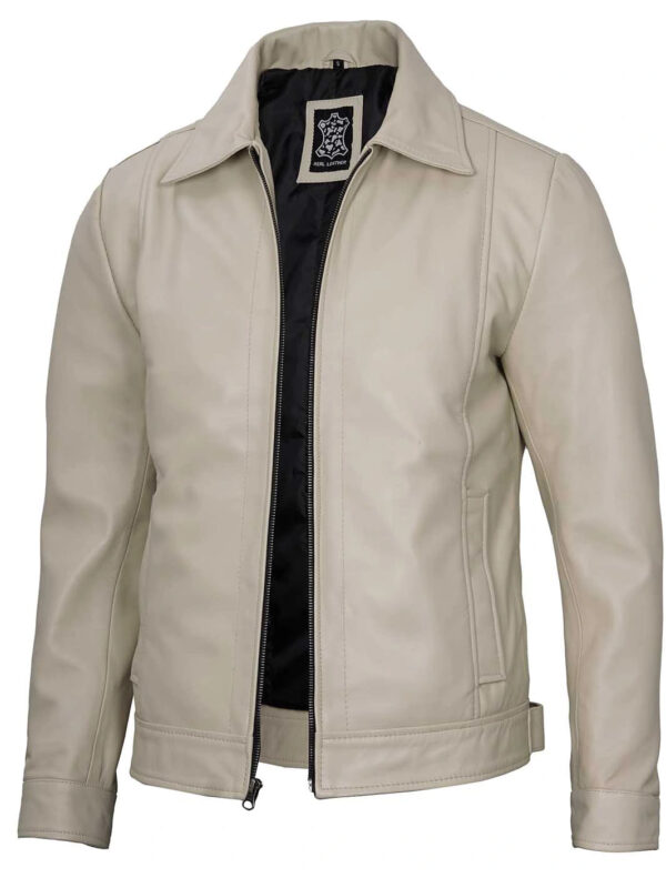 Reeves Mens Beige Harrington Vintage Leather Jacket