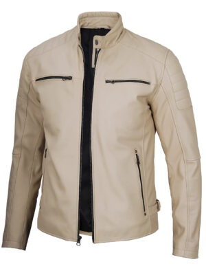 Felix Beige Cafe Racer Leather Jacket