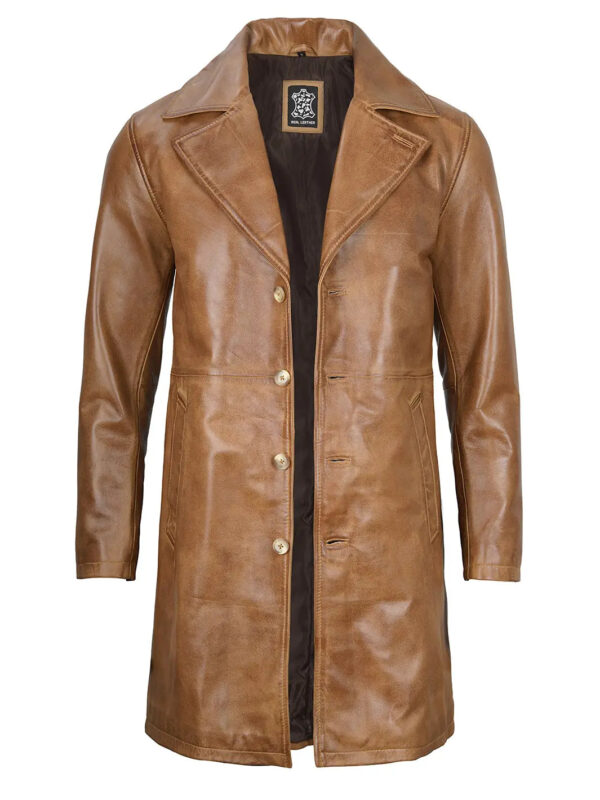 Bryson Camel Brown Leather Car Coat