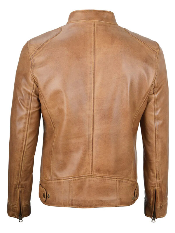 Dodge Camel Brown Cafe Racer Leather Biker Jacket