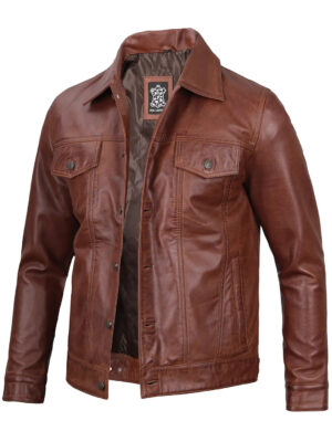 Fernando Men's Brown Leather Trucker Jacket