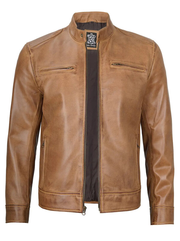 Dodge Camel Brown Cafe Racer Leather Biker Jacket