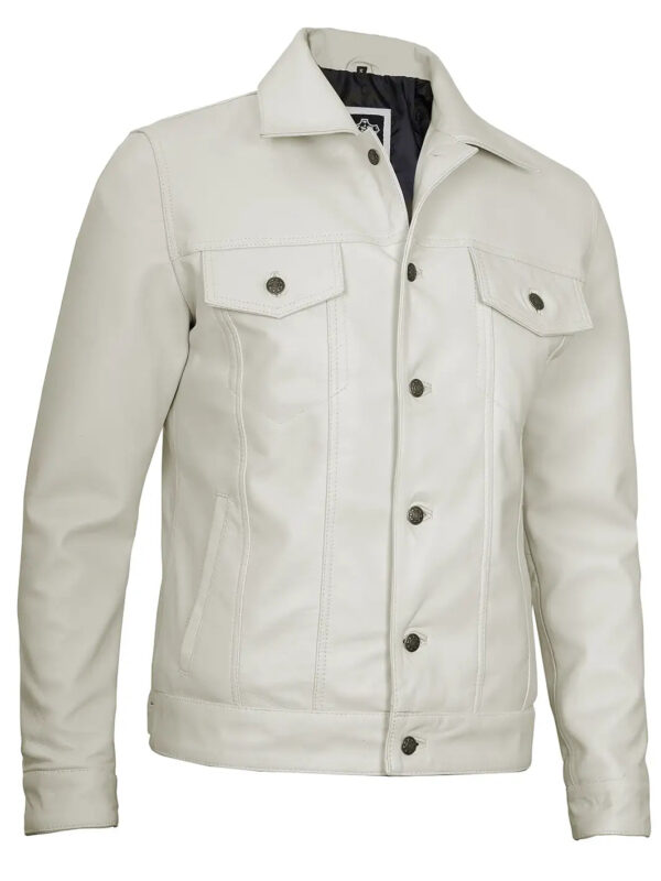 Fernando Men's Off White Leather Trucker Jacket