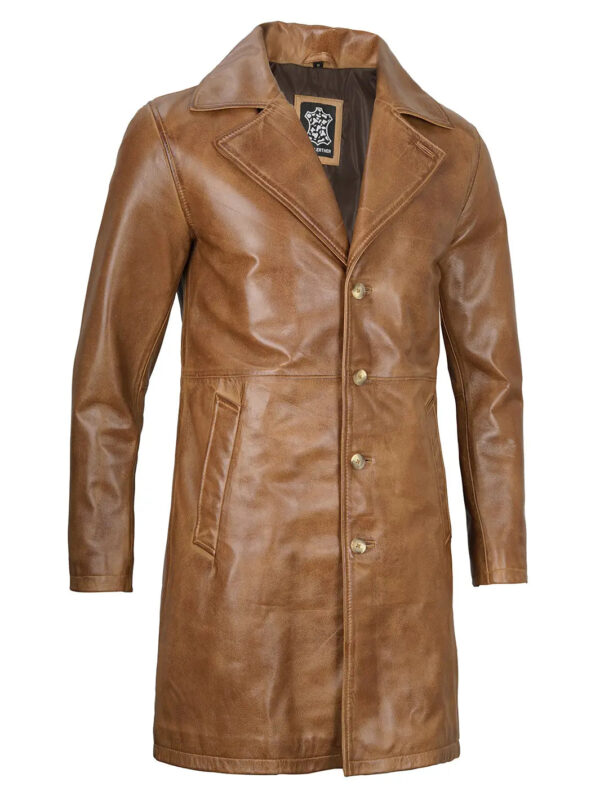 Bryson Camel Brown Leather Car Coat