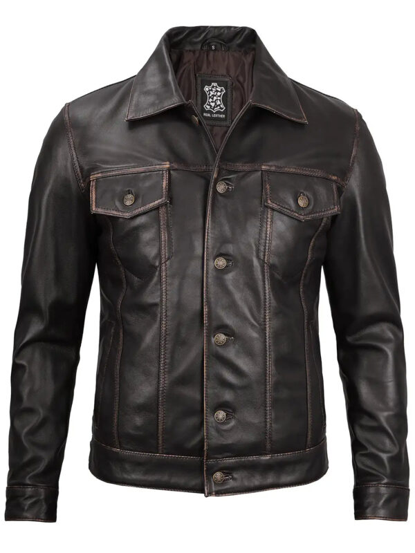 Men's Dark Brown Trucker Leather Jacket