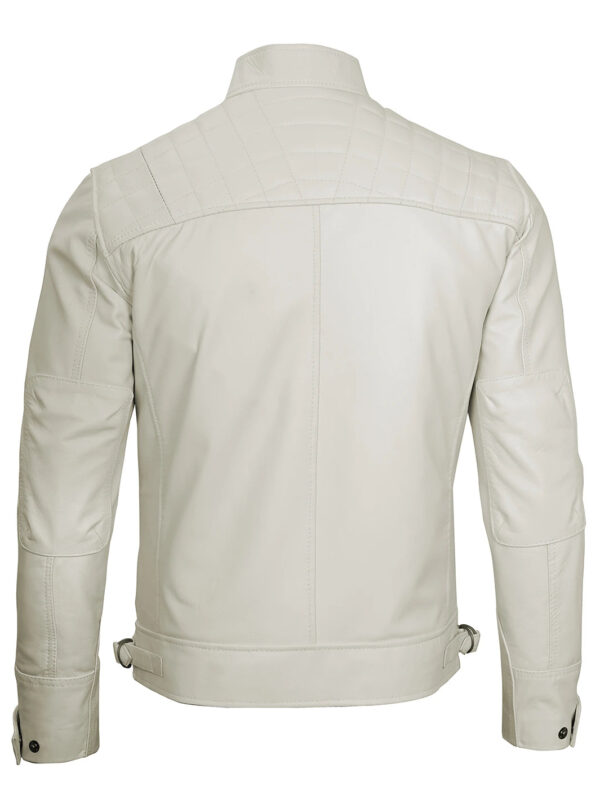 Johnson Mens Off White Quilted Cafe Racer Leather Jacket