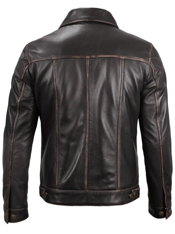 Men's Dark Brown Trucker Leather Jacket