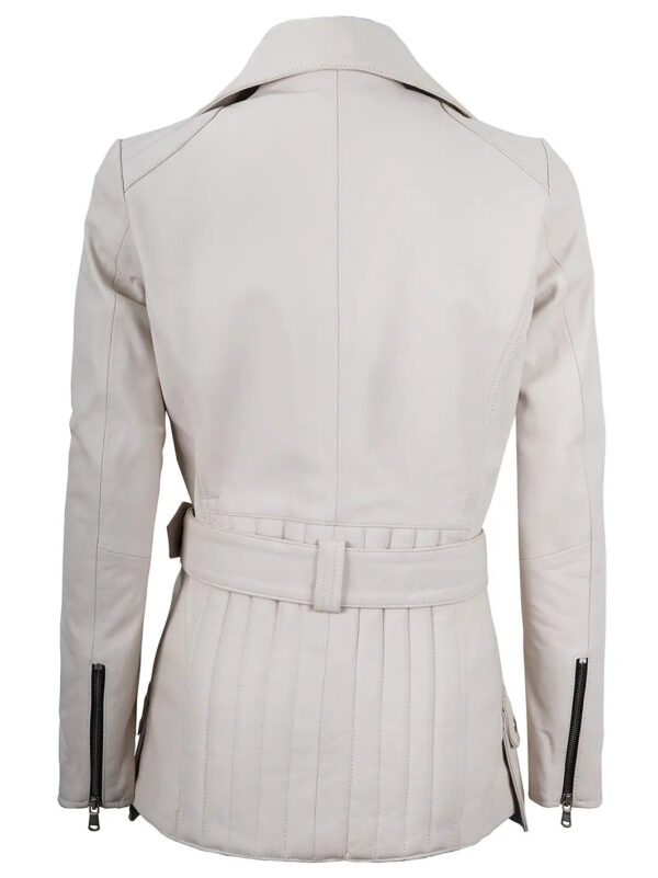 Women Off White Asymmetrical Biker Leather Jacket