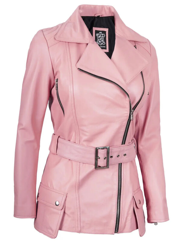 Womens Asymmetrical Pink Biker Leather Jacket