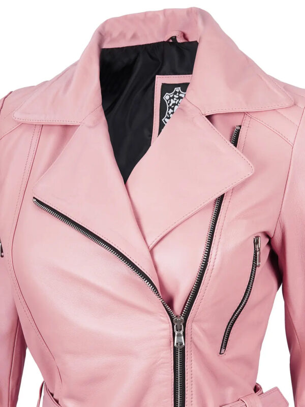 Womens Asymmetrical Pink Biker Leather Jacket