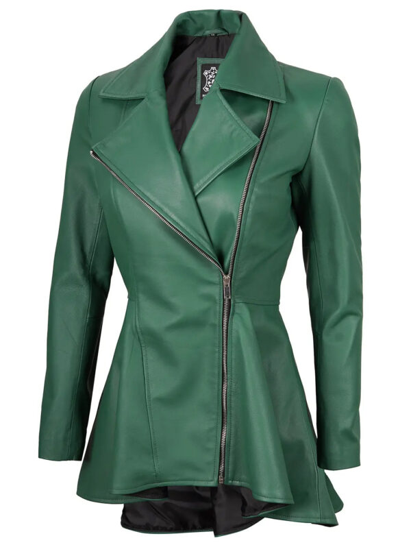 Clarissa Green Asymmetrical Peplum Leather Jacket