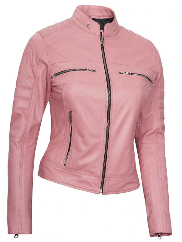 Austin Women Pink Cafe Racer Leather Jacket