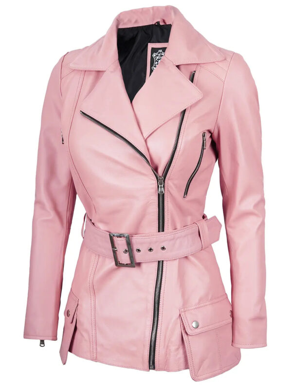 Womens Asymmetrical Pink Biker Leather Jacket