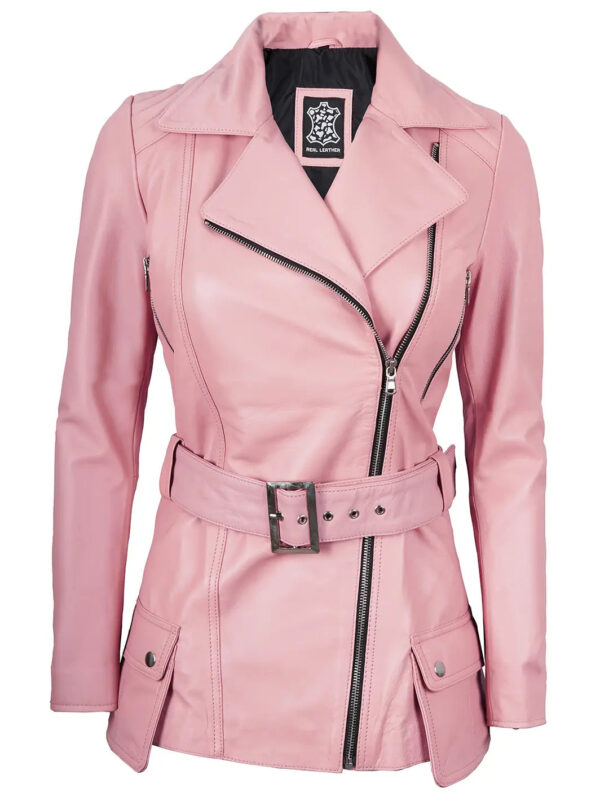 Womens Asymmetrical Pink Biker Leather Jacket