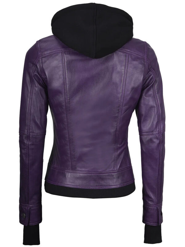 Betty Purple Leather Jacket With Removable Hood