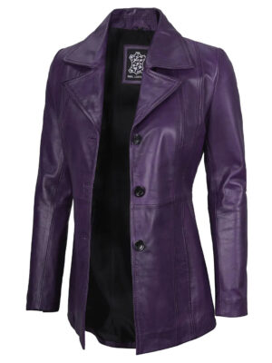 Purple Real Leather Blazer For Womens