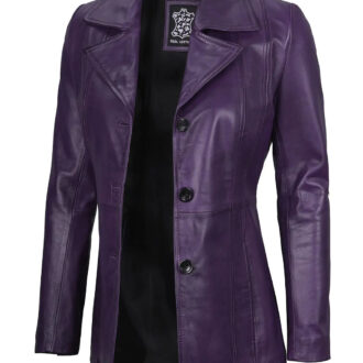 Purple Real Leather Blazer For Womens