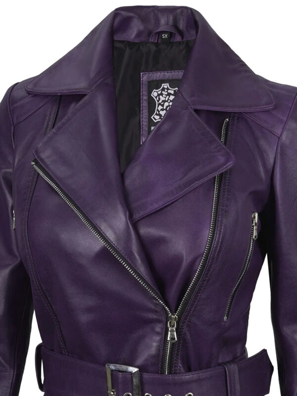 Women Purple Leather Biker Jacket Women