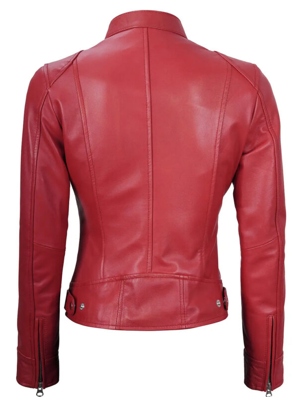 Dodge Red Cafe Racer Leather Biker Jacket