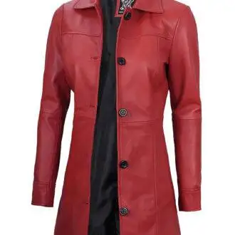 Kandis Women Red Real Leather Car Coat