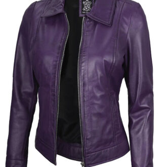 Jose Women Harrington Purple Leather Jacket