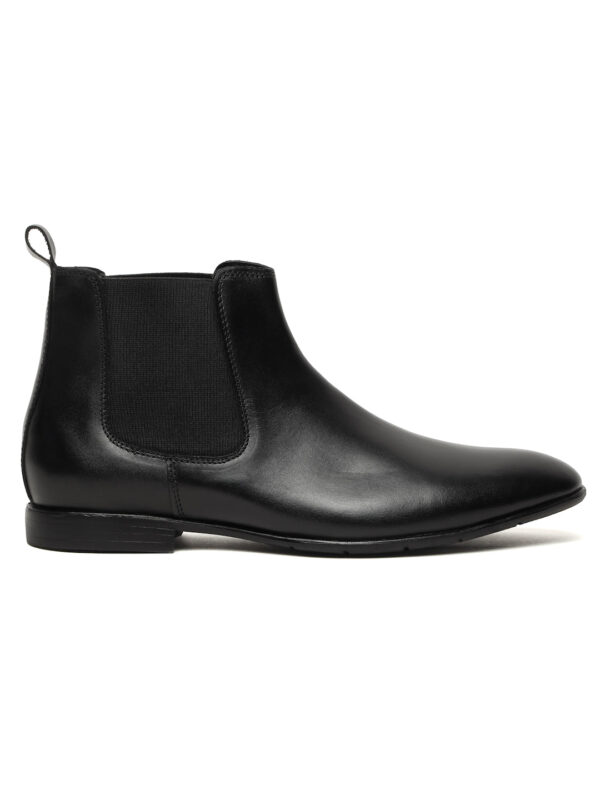 Men's Black Solid Leather Mid-Top Chelsea Boots