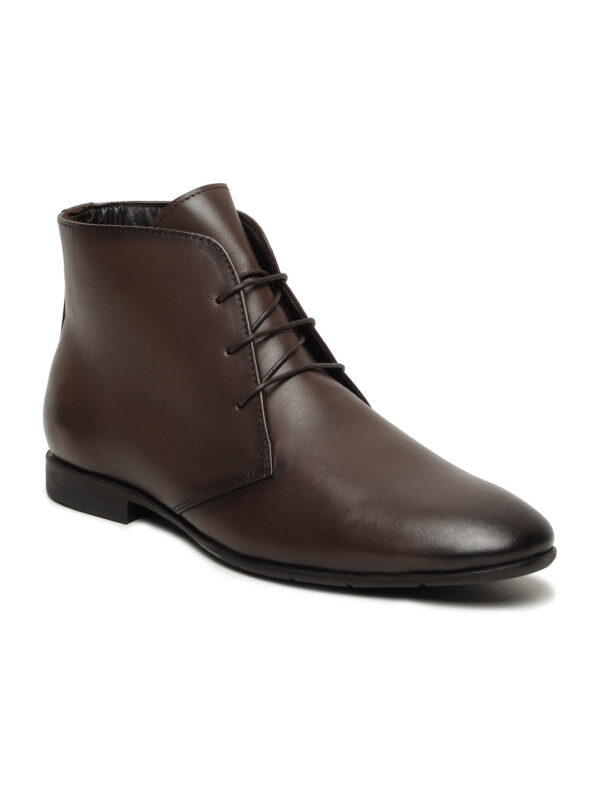 Men's Brown Solid Leather Lace-up Chukka Boots