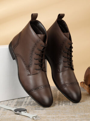 Men's Brown Laser Cut-Work Leather Chukka Boots