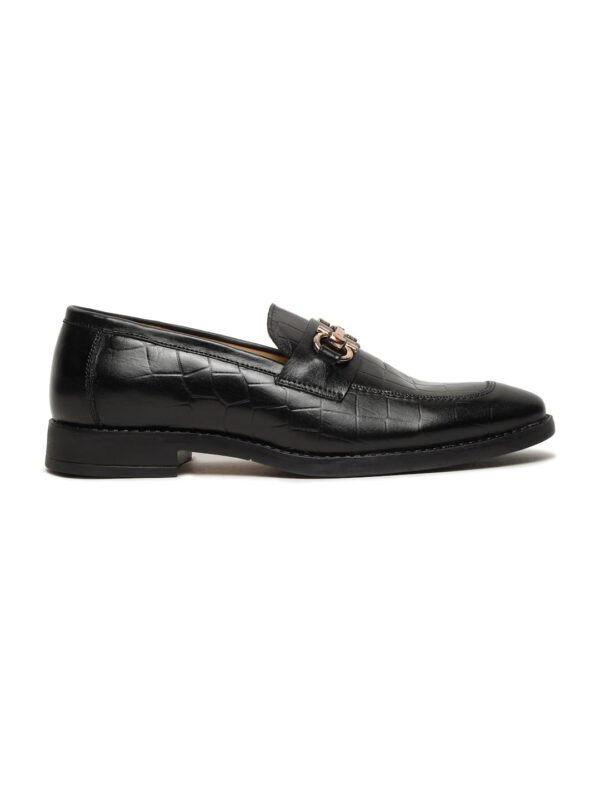 Men's Black Texture Slip-On Loafers With Buckle