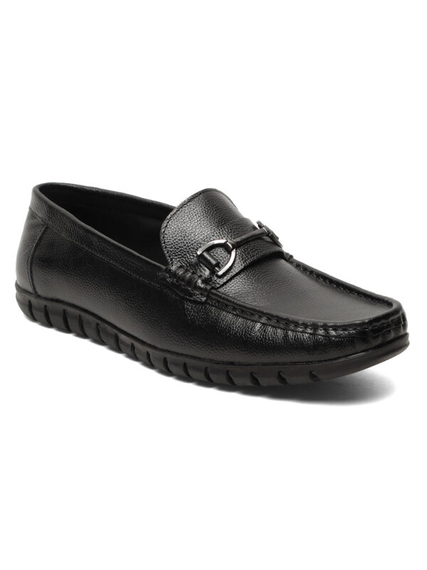 Men's Black Solid Leather 360 Loafers