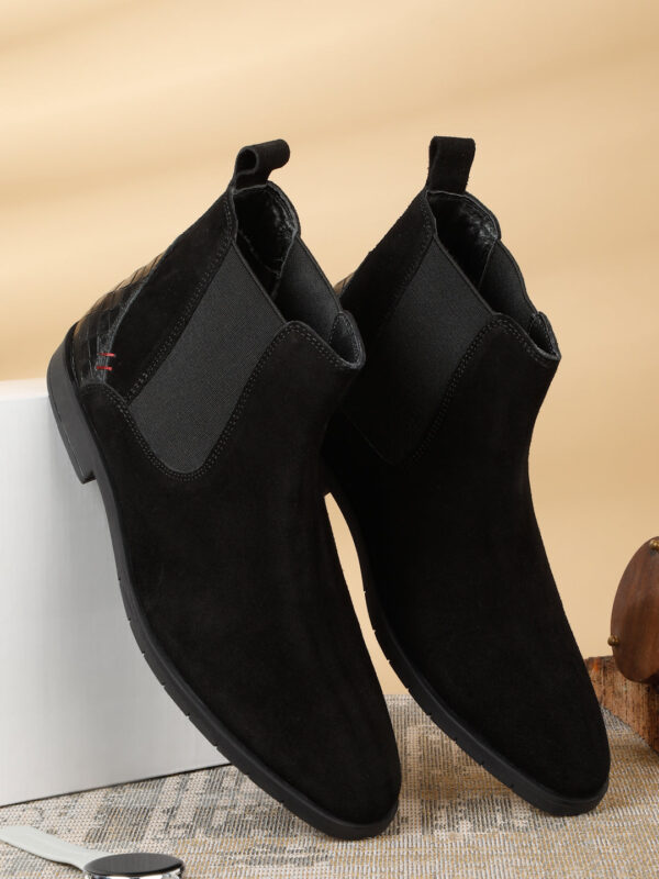 Men's Black Suede Leather Mid-Top Chelsea Boots