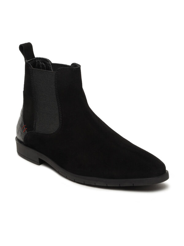 Men's Black Suede Leather Mid-Top Chelsea Boots